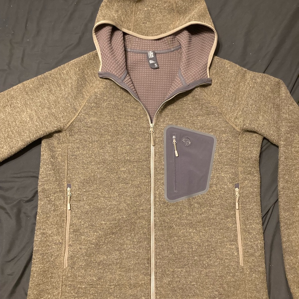 Men's Mountain Hardwear Wool Grid Fleece Hoodie/Jacket Green.